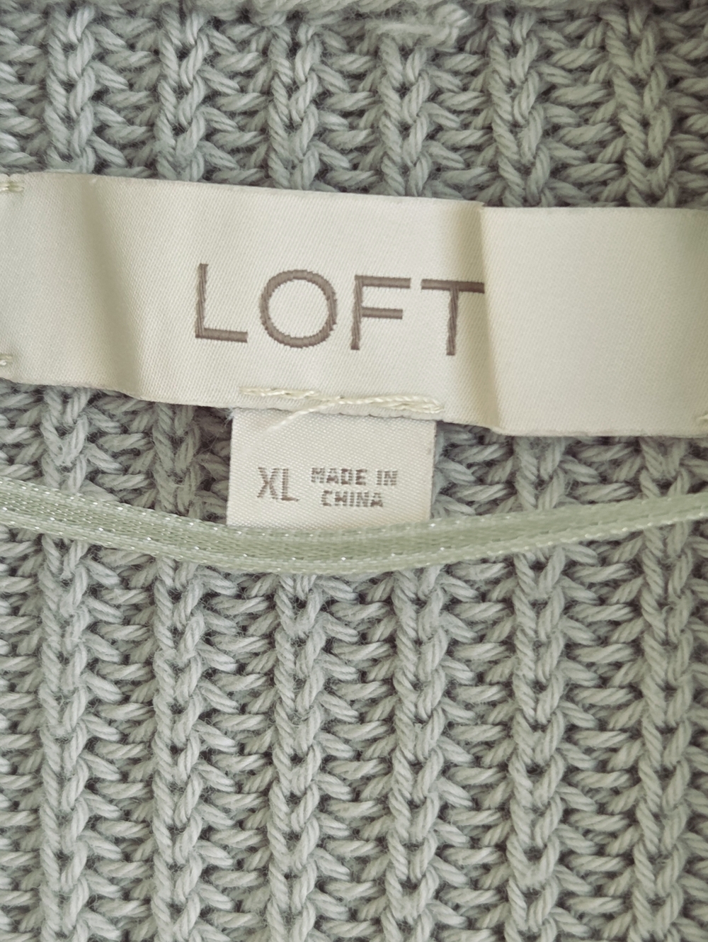 LOFT Open Long Cardigan Sweater 100% Cotton Sage Green with Pockets XL - Picture 4 of 13